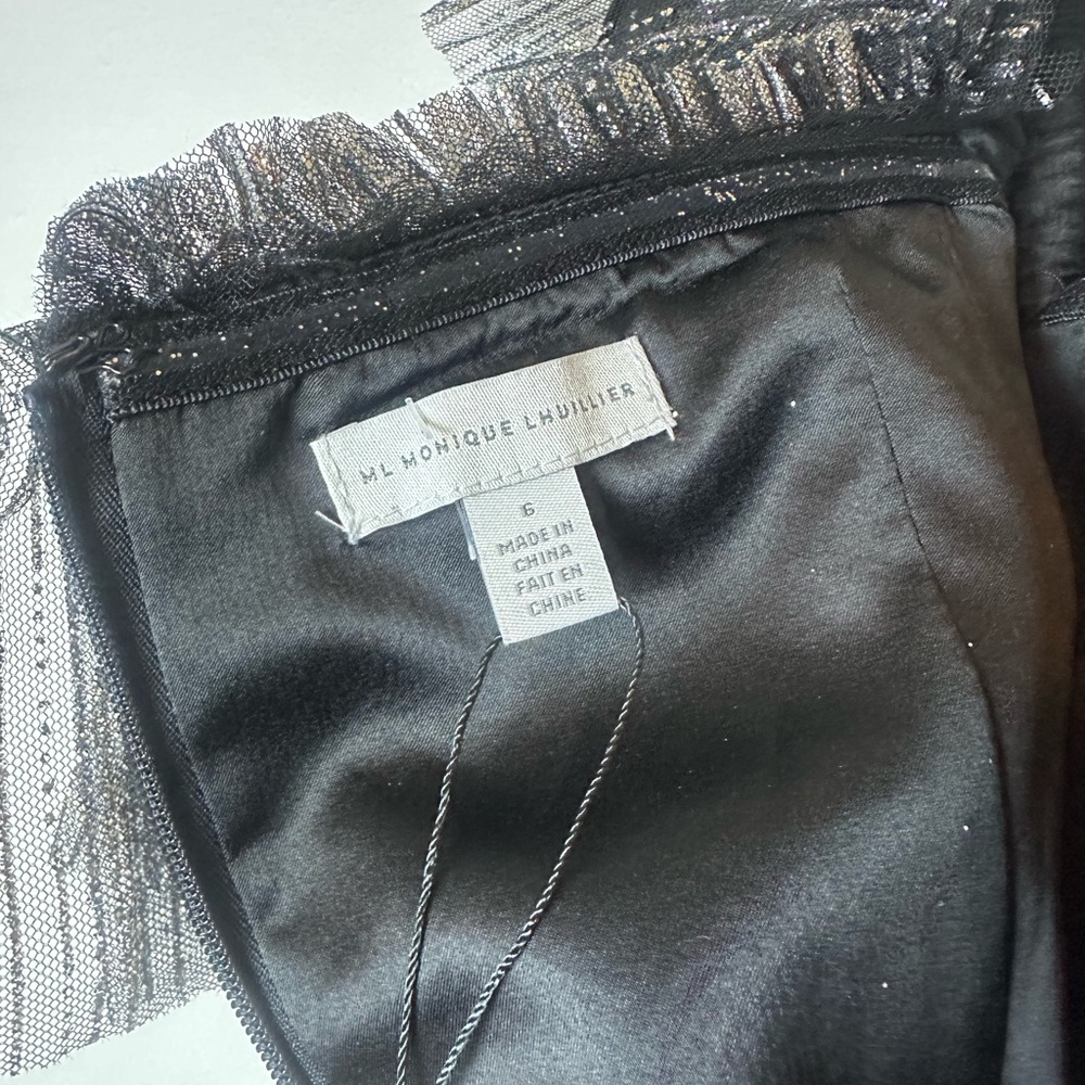 ❗️ $545 Monique Lhuillier Off Shoulder Cocktail Mini Dress Size 6 Silver Glitter - Picture 13 of 16